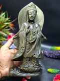 Guan Yin Standing Carving in Silver Sheen Obsidian – A Symbol of Compassion, Peace & Divine Grace