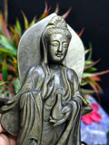 Guan Yin Standing Carving in Silver Sheen Obsidian – A Symbol of Compassion, Peace & Divine Grace