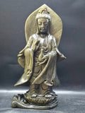 Guan Yin Standing Carving in Silver Sheen Obsidian – A Symbol of Compassion, Peace & Divine Grace