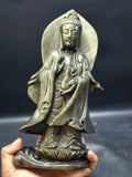 Guan Yin Standing Carving in Silver Sheen Obsidian – A Symbol of Compassion, Peace & Divine Grace