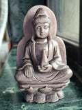 Guan Yin Sitting Carving in Silver Sheen Obsidian – A Symbol of Compassion, Calm & Inner Peace