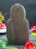 Guan Yin Sitting Carving in Silver Sheen Obsidian – A Symbol of Compassion, Calm & Inner Peace