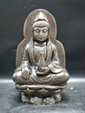 Guan Yin Sitting Carving in Silver Sheen Obsidian – A Symbol of Compassion, Calm & Inner Peace
