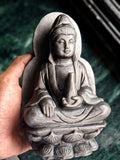 Guan Yin Sitting Carving in Silver Sheen Obsidian – A Symbol of Compassion, Calm & Inner Peace