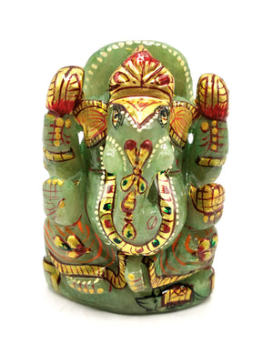 Ganesha Statue in Natural Green Aventurine Painted - A Resplendent Symbol of Prosperity and Divine Blessings | Gemstone Idol | Crystal Deity | Home Decor |