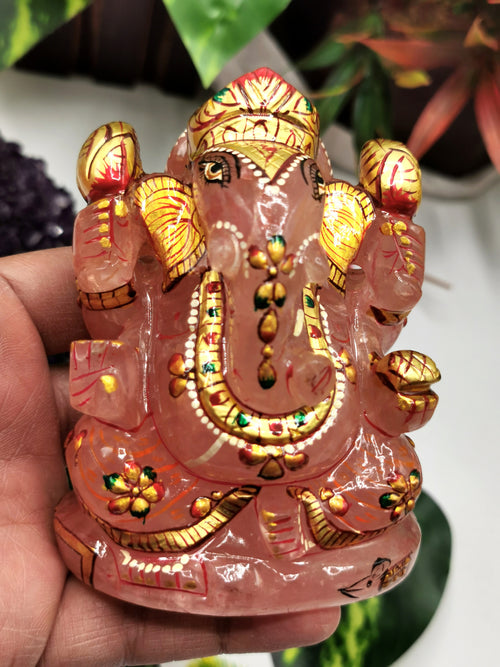Ganesha Statue in Natural Rose Quartz Painted - A Symbol of Divine Beauty and Wisdom | Ganapati idol | Home Decor | Ganesh Murti | gift a ganesha