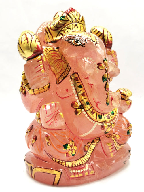 Ganesha Statue in Natural Rose Quartz Painted - A Symbol of Divine Beauty and Wisdom | Ganapati idol | Home Decor | Ganesh Murti | gift a ganesha
