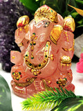 Ganesha Statue in Natural Rose Quartz Painted - A Symbol of Divine Beauty and Wisdom | Ganapati idol | Home Decor | Ganesh Murti | gift a ganesha