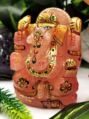 Ganesha Statue in Natural Rose Quartz Painted - A Divine Expression of Love and Wisdom | Ganapati idol | Home Decor | Ganesh Murti | gift a ganesha