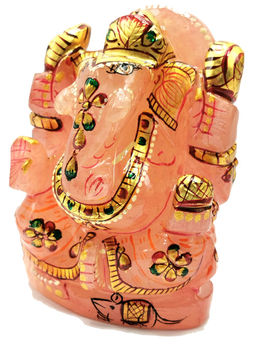 Ganesha Statue in Natural Rose Quartz Painted - A Divine Expression of Love and Wisdom | Ganapati idol | Home Decor | Ganesh Murti | gift a ganesha