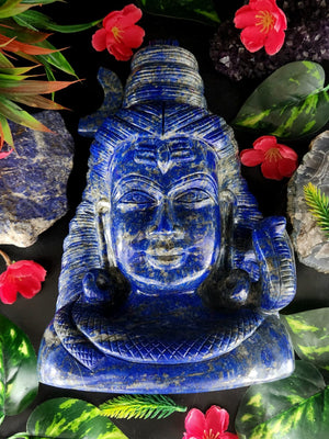 Lord Shiva Head in Lapis Lazuli Stone - Embrace the Power and Beauty of the Divine - 9.5 inches and 4.55 kgs