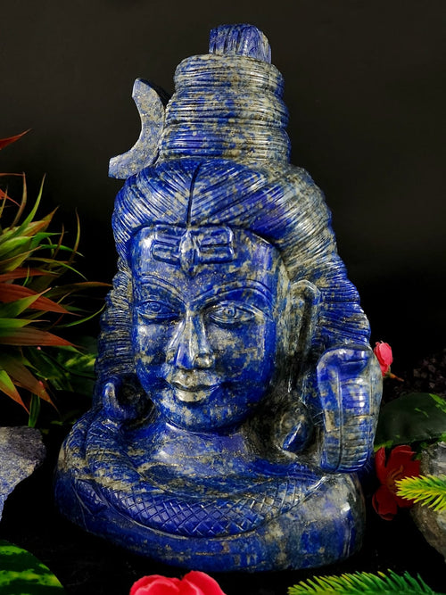 Lord Shiva Head in Lapis Lazuli Stone - Embrace the Power and Beauty of the Divine - 9.5 inches and 4.55 kgs