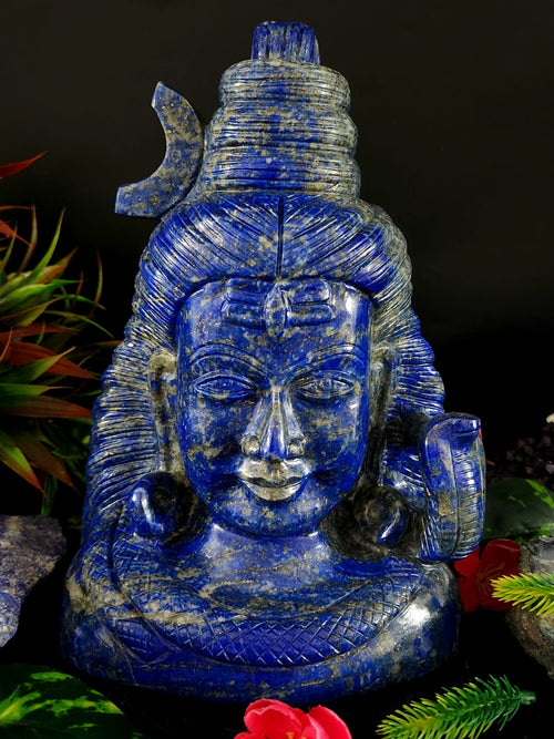 Lord Shiva Head in Lapis Lazuli Stone - Embrace the Power and Beauty of the Divine - 9.5 inches and 4.55 kgs