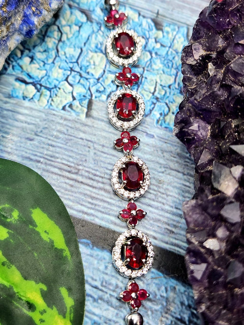 Ruby Bracelet made in 925 silver with Rhodium plating & cubic zircon embellishments | Mother's day gift | Crystal Jewelry | Ruby Jewelry | Gemstone jewelry