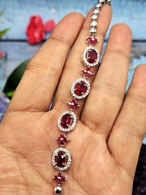 Ruby Bracelet made in 925 silver with Rhodium plating & cubic zircon embellishments | Mother's day gift | Crystal Jewelry | Ruby Jewelry | Gemstone jewelry