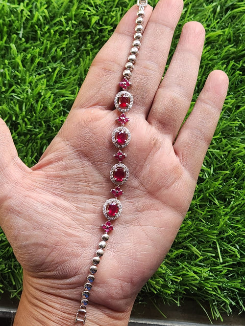 Ruby Bracelet made in 925 silver with Rhodium plating & cubic zircon embellishments | Mother's day gift | Crystal Jewelry | Ruby Jewelry | Gemstone jewelry