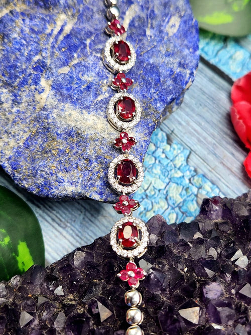 Ruby Bracelet made in 925 silver with Rhodium plating & cubic zircon embellishments | Mother's day gift | Crystal Jewelry | Ruby Jewelry | Gemstone jewelry