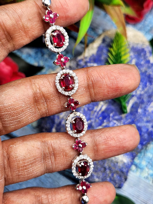 Ruby Bracelet made in 925 silver with Rhodium plating & cubic zircon embellishments | Mother's day gift | Crystal Jewelry | Ruby Jewelry | Gemstone jewelry