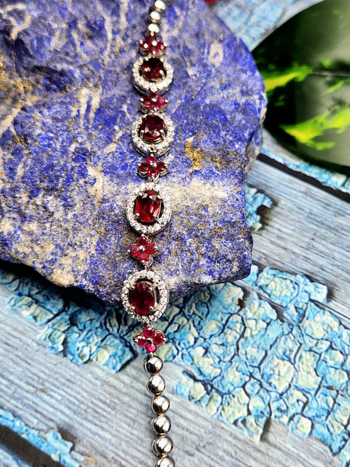 Ruby Bracelet made in 925 silver with Rhodium plating & cubic zircon embellishments | Mother's day gift | Crystal Jewelry | Ruby Jewelry | Gemstone jewelry