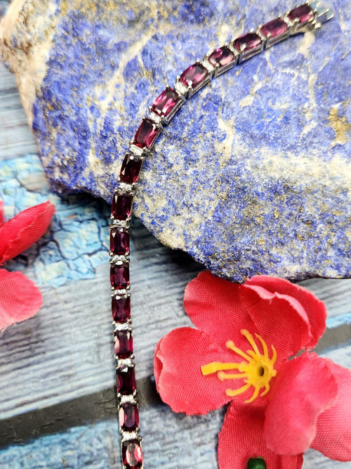 Rhodolite Bracelet made in 925 silver with Rhodium plating | Gift for girlfriend | Crystal Jewelry | Rhodolite Jewelry | Gemstone jewelry