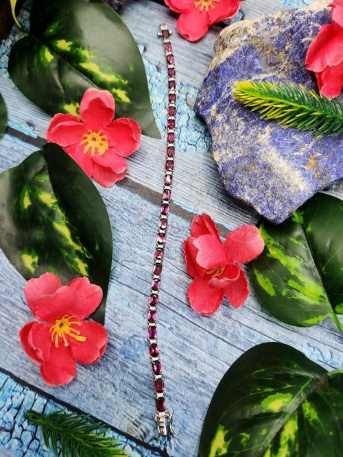 Rhodolite Bracelet made in 925 silver with Rhodium plating | Gift for girlfriend | Crystal Jewelry | Rhodolite Jewelry | Gemstone jewelry