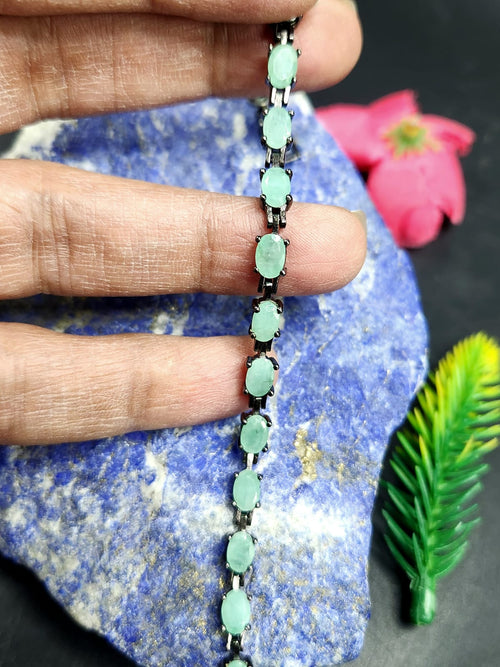 Emerald Bracelet made in 925 silver with black rhodium plating | Gemstone Bracelet | Crystal Jewelry | Mothers day gift | Silver gifts | May Birthstone