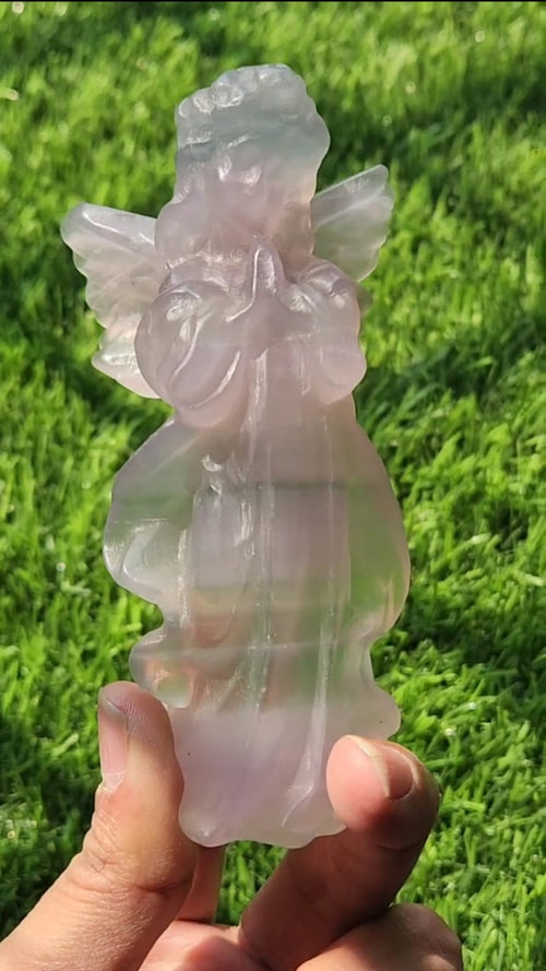 Candy Fluorite Harmony: Unveiling Spiritual Bliss in an Angelic Carving -Angel carving