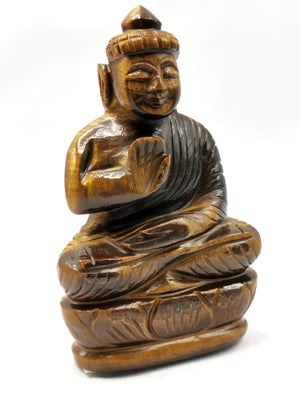 Tiger Eye gemstone Buddha - handmade carving of serene and meditating Lord Buddha - crystal/reiki/healing