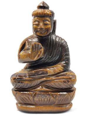 Tiger Eye gemstone Buddha - handmade carving of serene and meditating Lord Buddha - crystal/reiki/healing