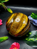 4 Products - Cinnabar dragon sphere, tiger eye sphere, jade tiger animal carving & emerald finger ring