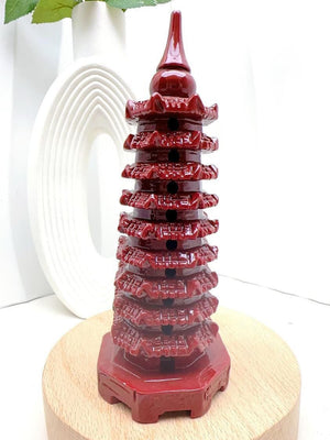 Cinnabar Pagoda Carving: Spiritual Significance and Benefits for Home Decor | 5 inches