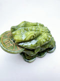 Handmade Carving of Frog With Coin In Jade Stone: Enhancing Home Harmony and Spiritual Protection