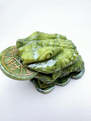 Handmade Carving of Frog With Coin In Jade Stone: Enhancing Home Harmony and Spiritual Protection