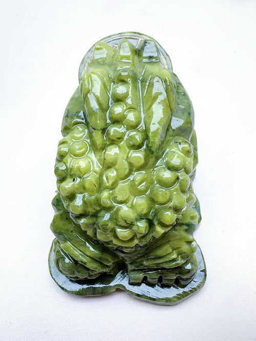 Handmade Carving of Frog With Coin In Jade Stone: Enhancing Home Harmony and Spiritual Protection
