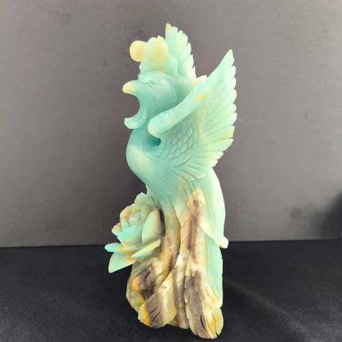 Amazonite Parrot on Rose Flower Carving: A Masterpiece for Home Decor | Animal carving