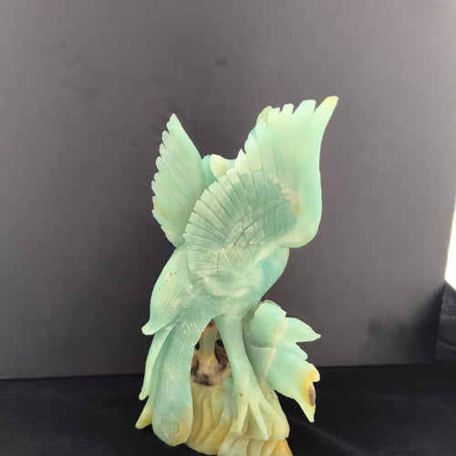 Amazonite Parrot on Rose Flower Carving: A Masterpiece for Home Decor | Animal carving