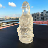 Kwan Yin Carving in Clear Quartz: A Divine Fusion of Wisdom and Spiritual Illumination | Reiki/Chakra/Healing/Energy | Crystal Home Decor