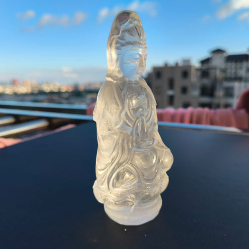 Kwan Yin Carving in Clear Quartz: A Powerful Symbol of Peace and Positive Energy | Guanyin | Avalokiteshvara