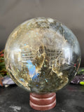 Celestial Harmony: Labradorite Sphere & Bumblebee Jasper Dragon Perched on Twin Skulls - final payment