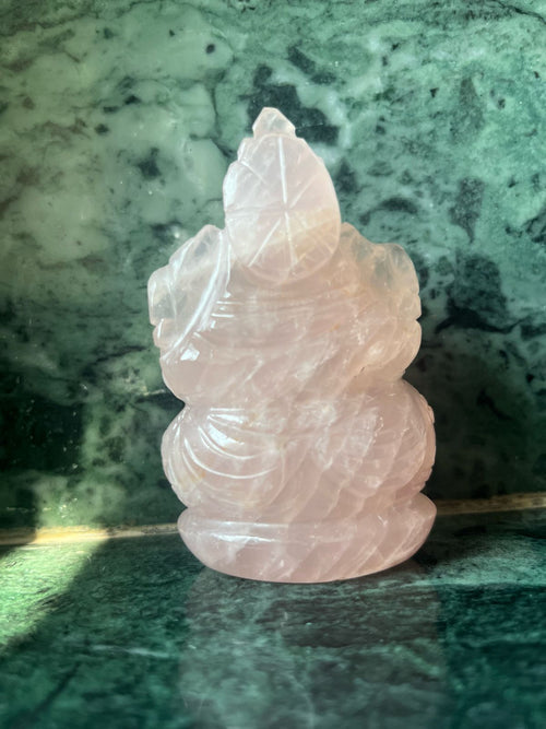 Rose Quartz Ganesha Handmade Carving - Lord Ganesha Idol | Sculpture in Crystals and Gemstones - ONE STATUE ONLY
