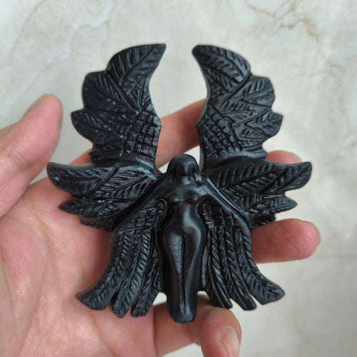 Black Obsidian Winged Angel: A Symbol of Protection, Purity and Peace | Weighing 170 grams