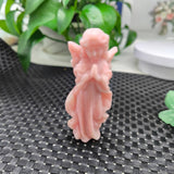 Chinese Dragon Carving in Charoite Gemstone, 3 angels in pink opal & aventurine - final payment
