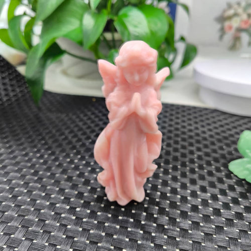Chinese Dragon Carving in Charoite Gemstone, 3 angels in pink opal & aventurine - final payment