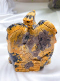 Celestial Harmony: Labradorite Sphere & Bumblebee Jasper Dragon Perched on Twin Skulls - final payment