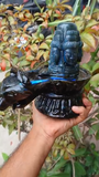 Magnificent Flashy Labradorite Five-Faced Panchamukhi Shivling with Nandi Cow