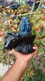 Magnificent Flashy Labradorite Five-Faced Panchamukhi Shivling with Nandi Cow
