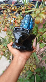 Magnificent Flashy Labradorite Five-Faced Panchamukhi Shivling with Nandi Cow