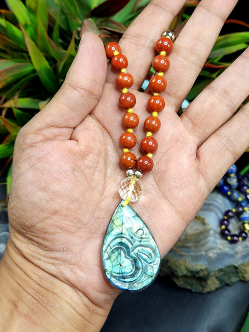 Unique 7-chakra 109 bead necklace with labradorite Om pendant mala | gemstone/crystal jewelry | Mother's Day/Anniversary/Engagement/Birthday gift