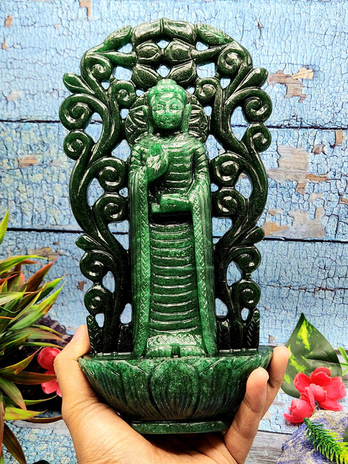 Buddha with beautiful arch - handmade carving of serene and standing Lord Buddha -crystal/reiki - 10 in and 1.91 kg