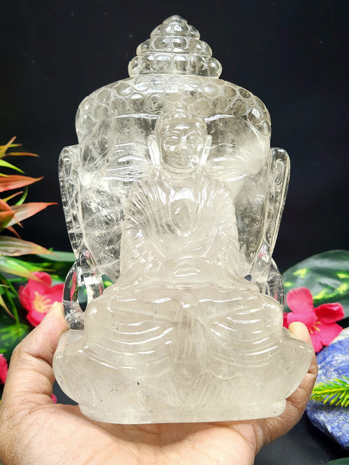 Clear Quartz Double-sided Buddha - handmade carving of serene and meditating Lord Buddha -crystal/reiki/healing - 6.5 inches and 1.21 kg